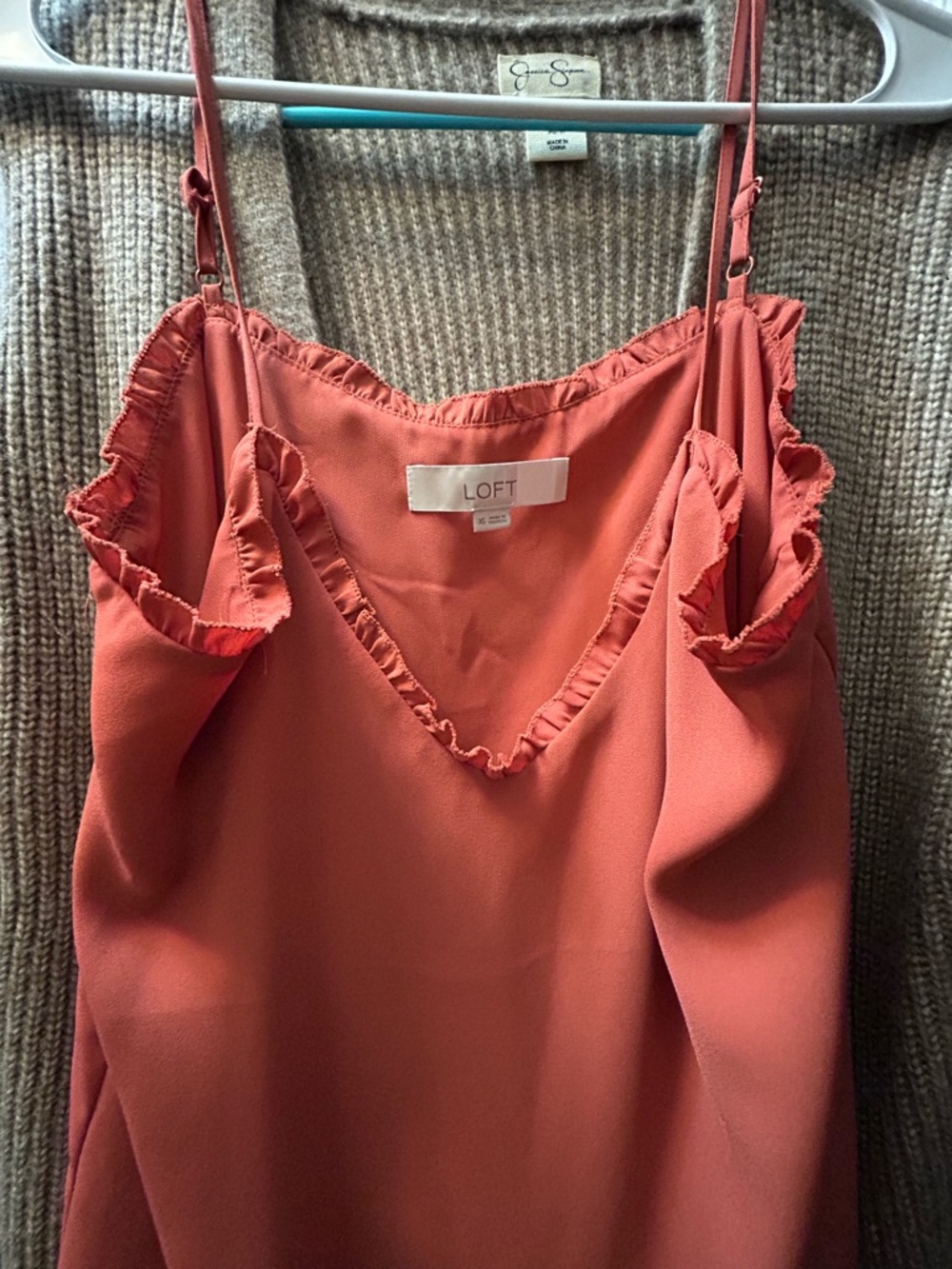 LOFT Terracotta Ruffle V-Neck Spaghetti Strap Camisole